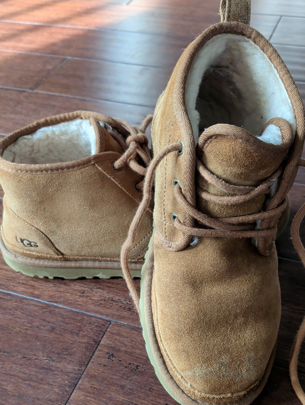 UGG Neumel Tan Suede Shearling Lace-Up Ankle Boots